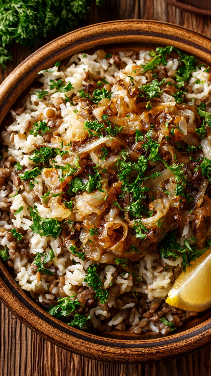 Mediterranean Lentils and Rice (Mujaddara)